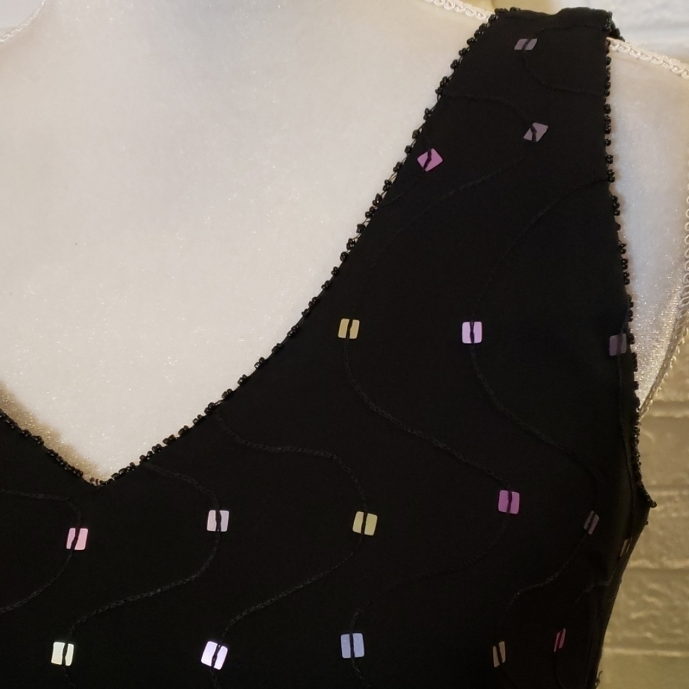 Kay Unger Pheobe Silk Sequin Black Dress V Neck Sleeveless 8 - Picture 4 of 10